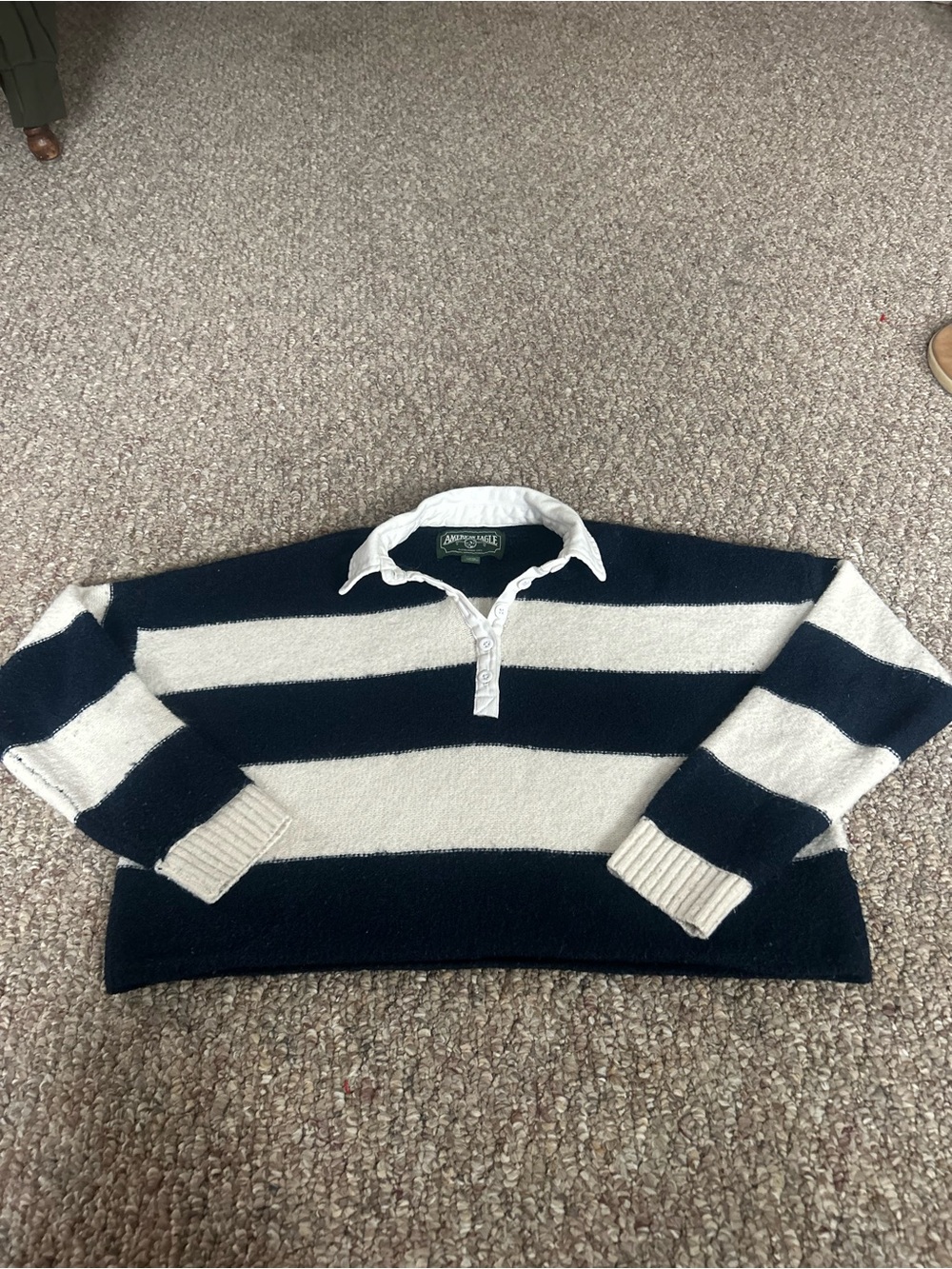 American Eagle Striped Cropped Rugby Polo Sweater